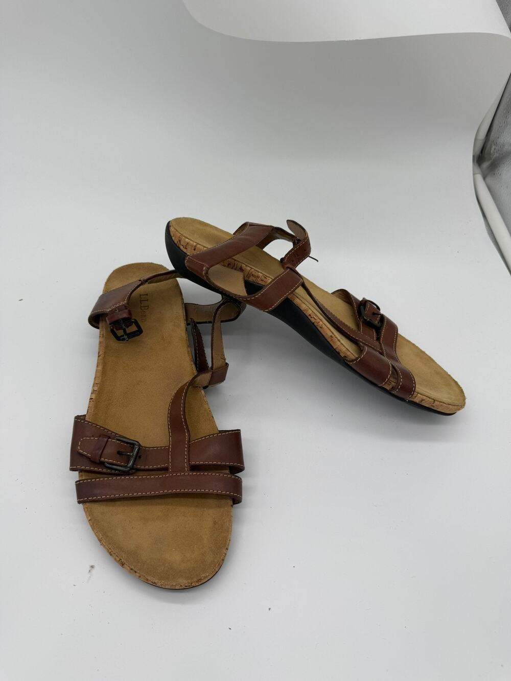 L.L. Bean Shoes Womens Size 8M Brown Leather Strappy Sandals Buckle Comfort